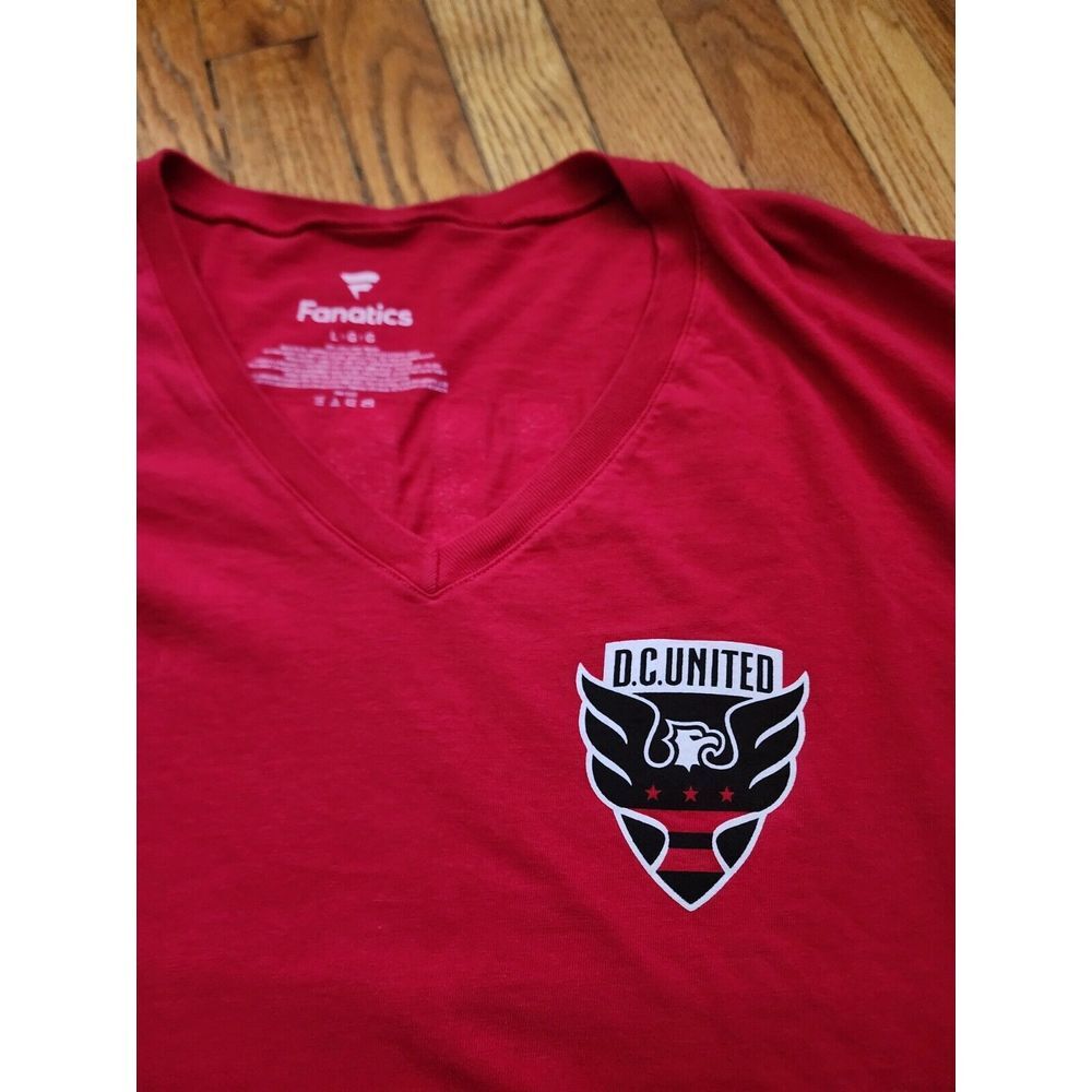 FANATICS D.C. UNITED SHIRT WOMENS LARGE RED SPIRIT JERSEY‎ V-NECK MLS SOCCER